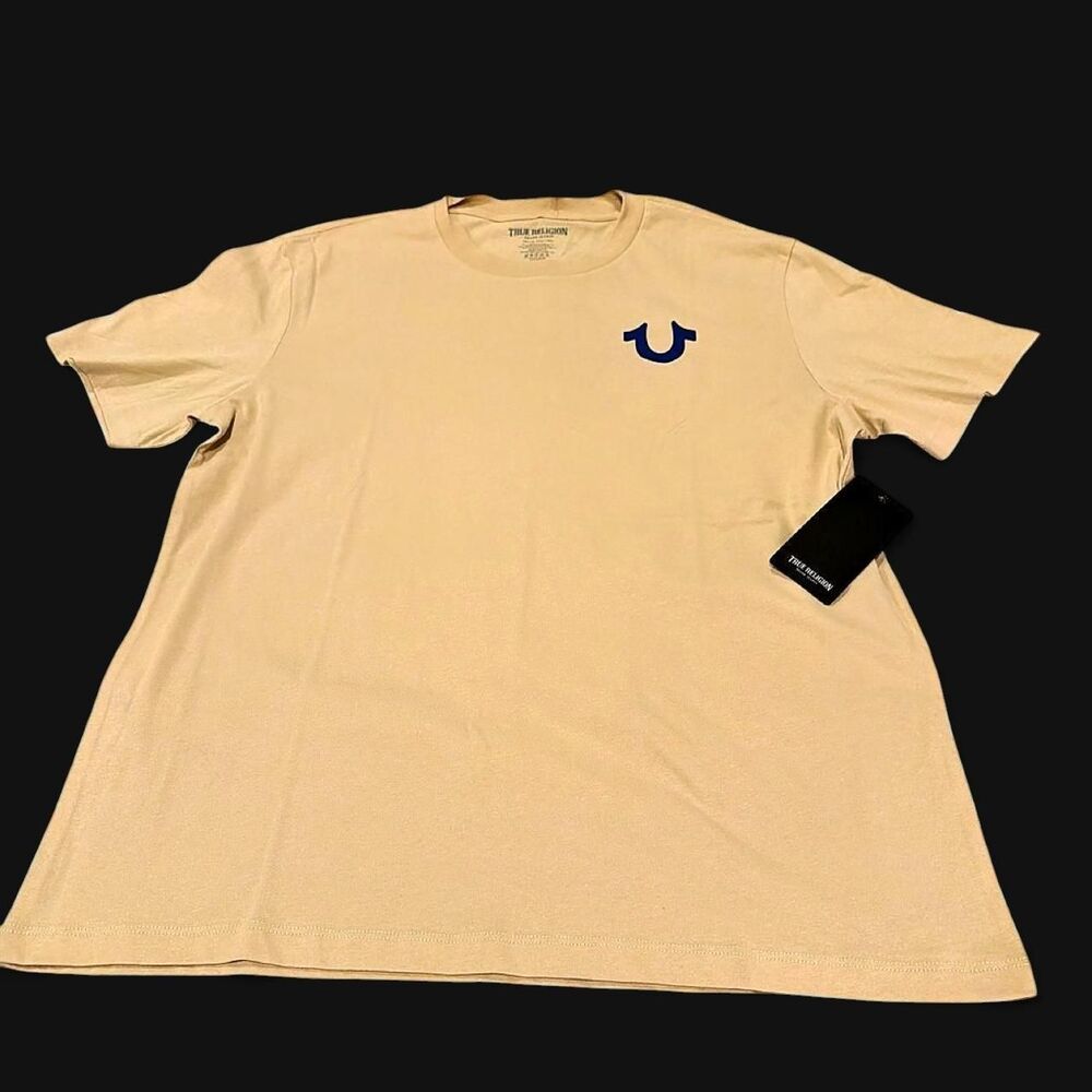 True-religion Men's Yellow and Tan T-shirt